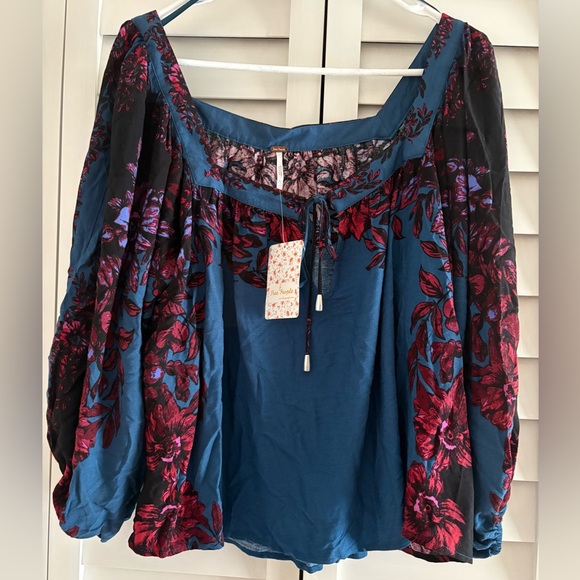 Free People NWT Wild Memories Peasant Boho Flowy Floral Blouse Top Size Small - Picture 5 of 13